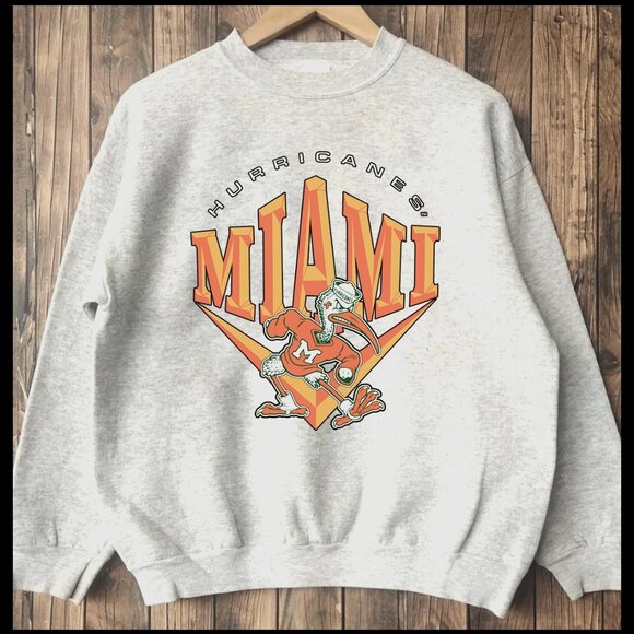 Vintage University Of Miami Hurricanes Sweatshirt Hurricanes Football 90s Shirt - Picture 1 of 2